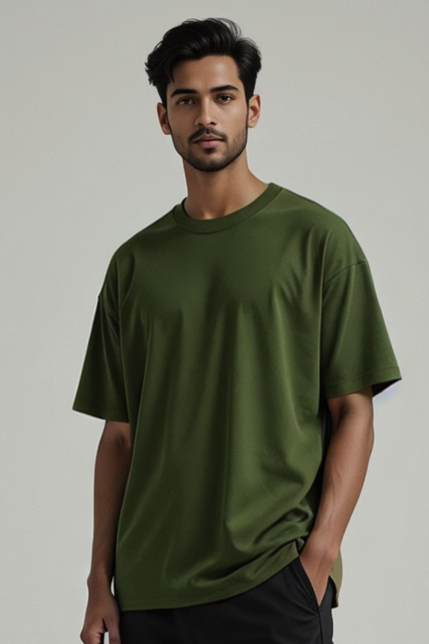 Verdant Trail Olive Green Oversized T-Shirt