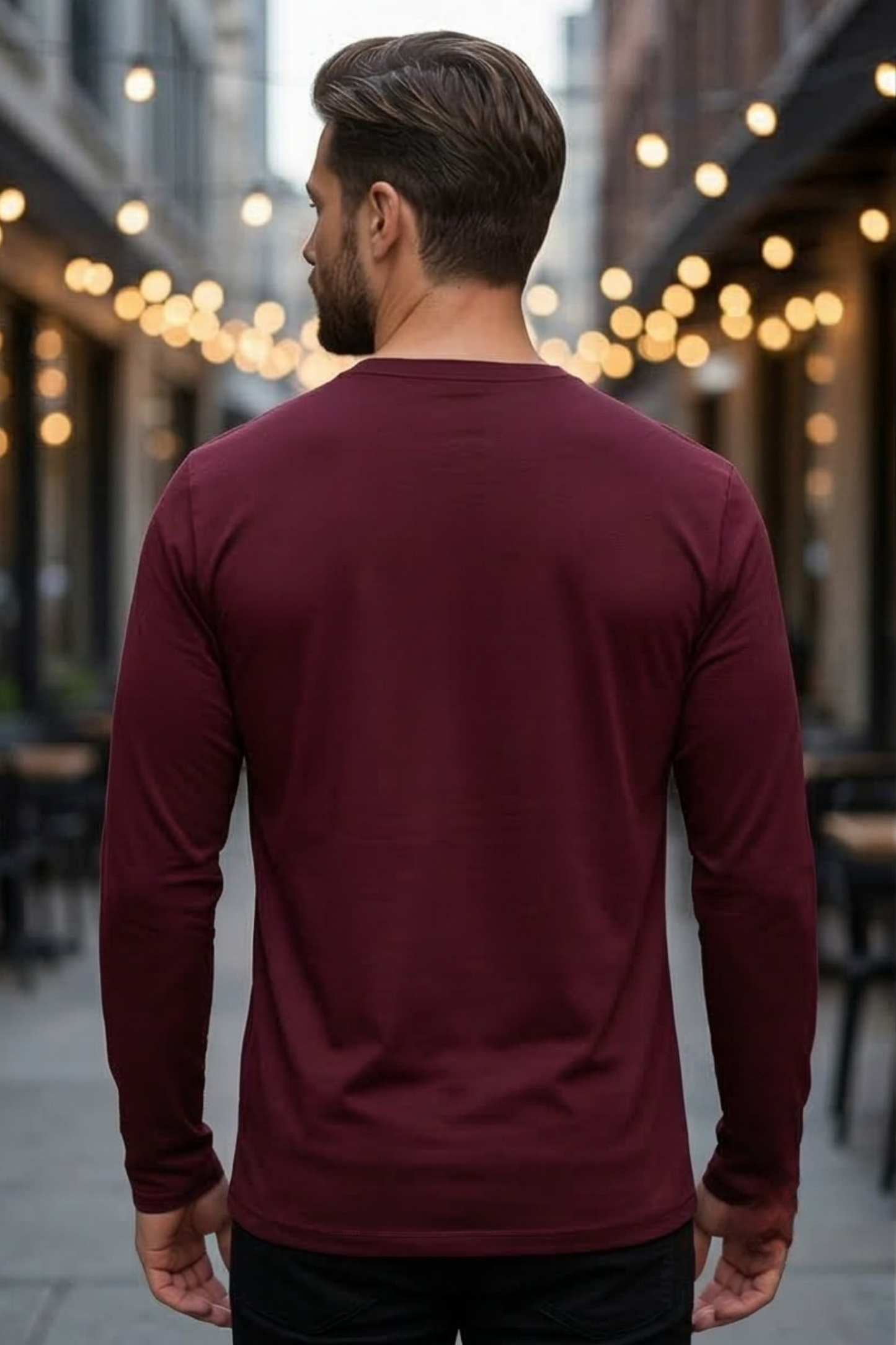 Men's Maroon Full Sleeve T-Shirt