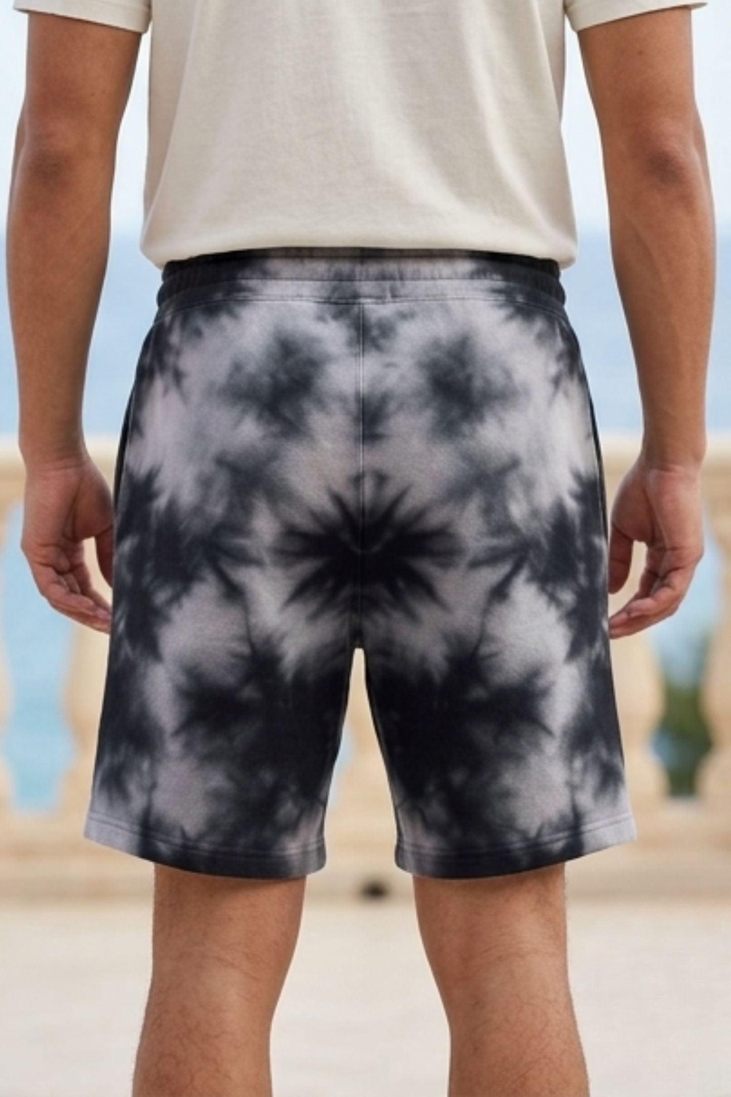 Men's White Black Tie Dye Shorts
