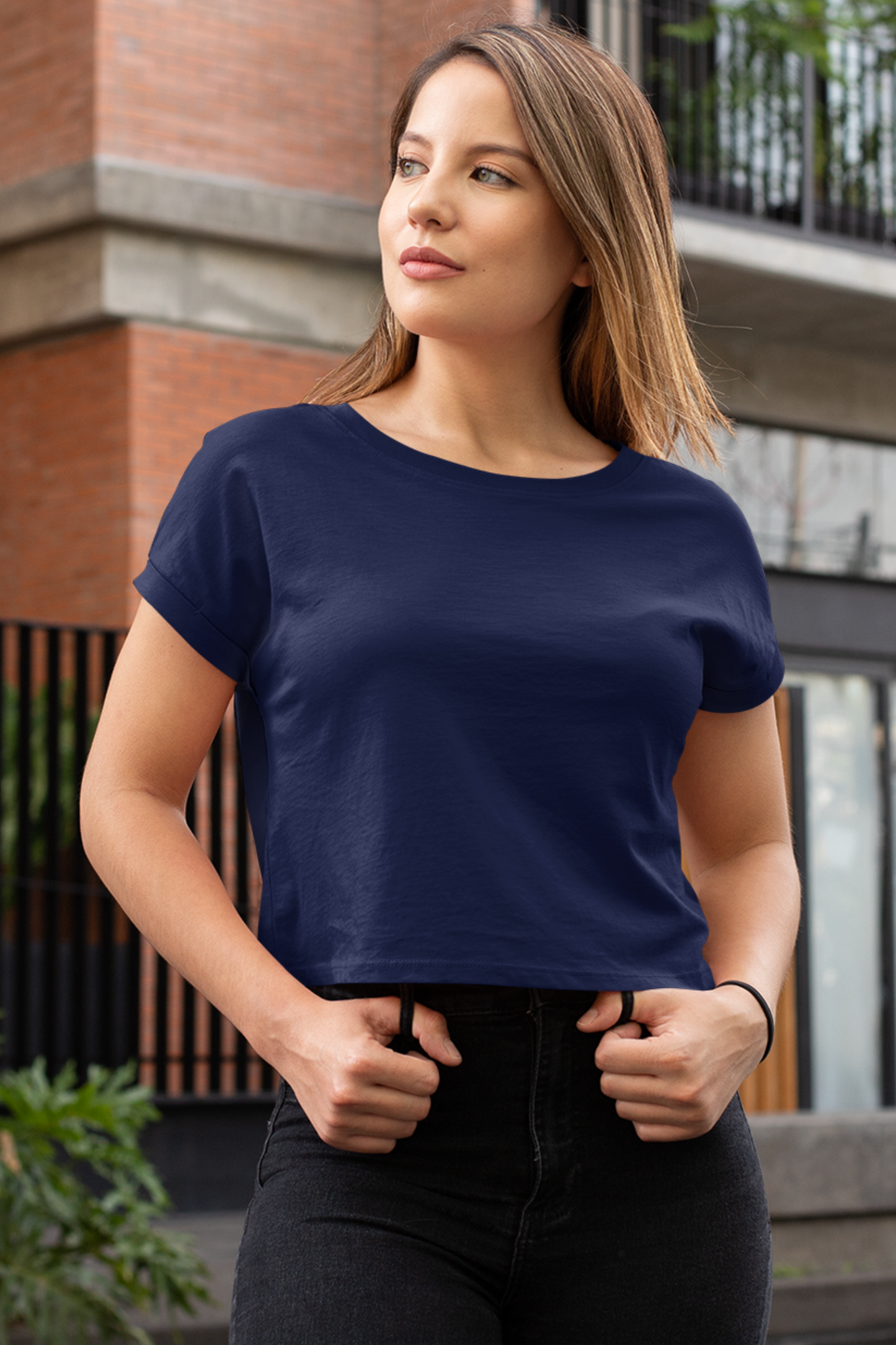Seashell Navy Blue Crop Top