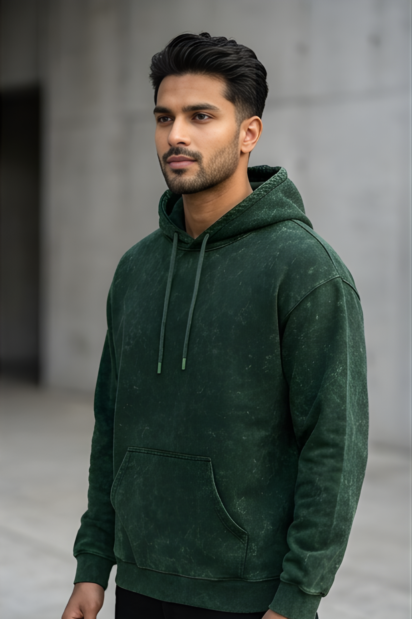 Bottle Green Acid Wash Hoodie