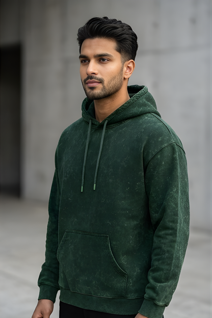 Bottle Green Acid Wash Hoodie