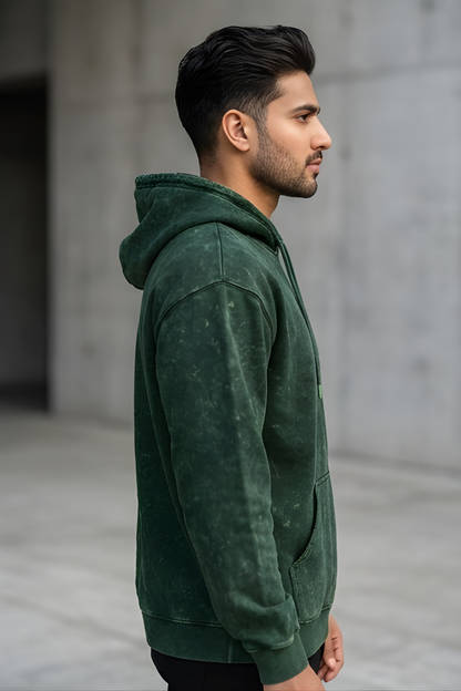 Bottle Green Acid Wash Hoodie