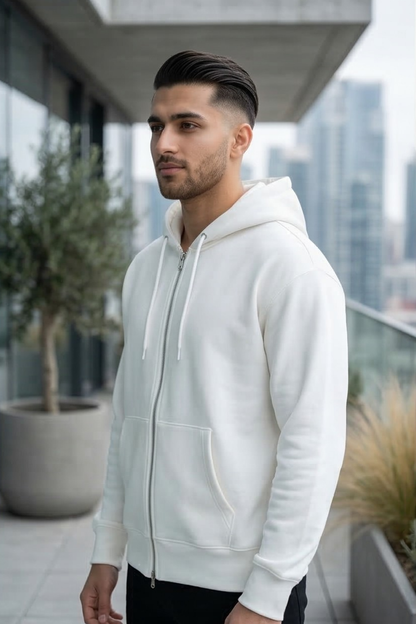Classic White Zipper Hoodie