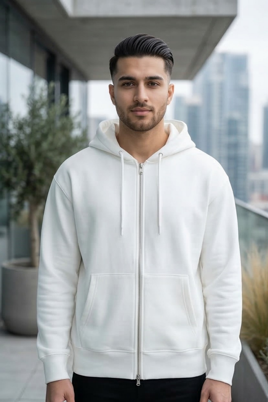 Classic White Zipper Hoodie