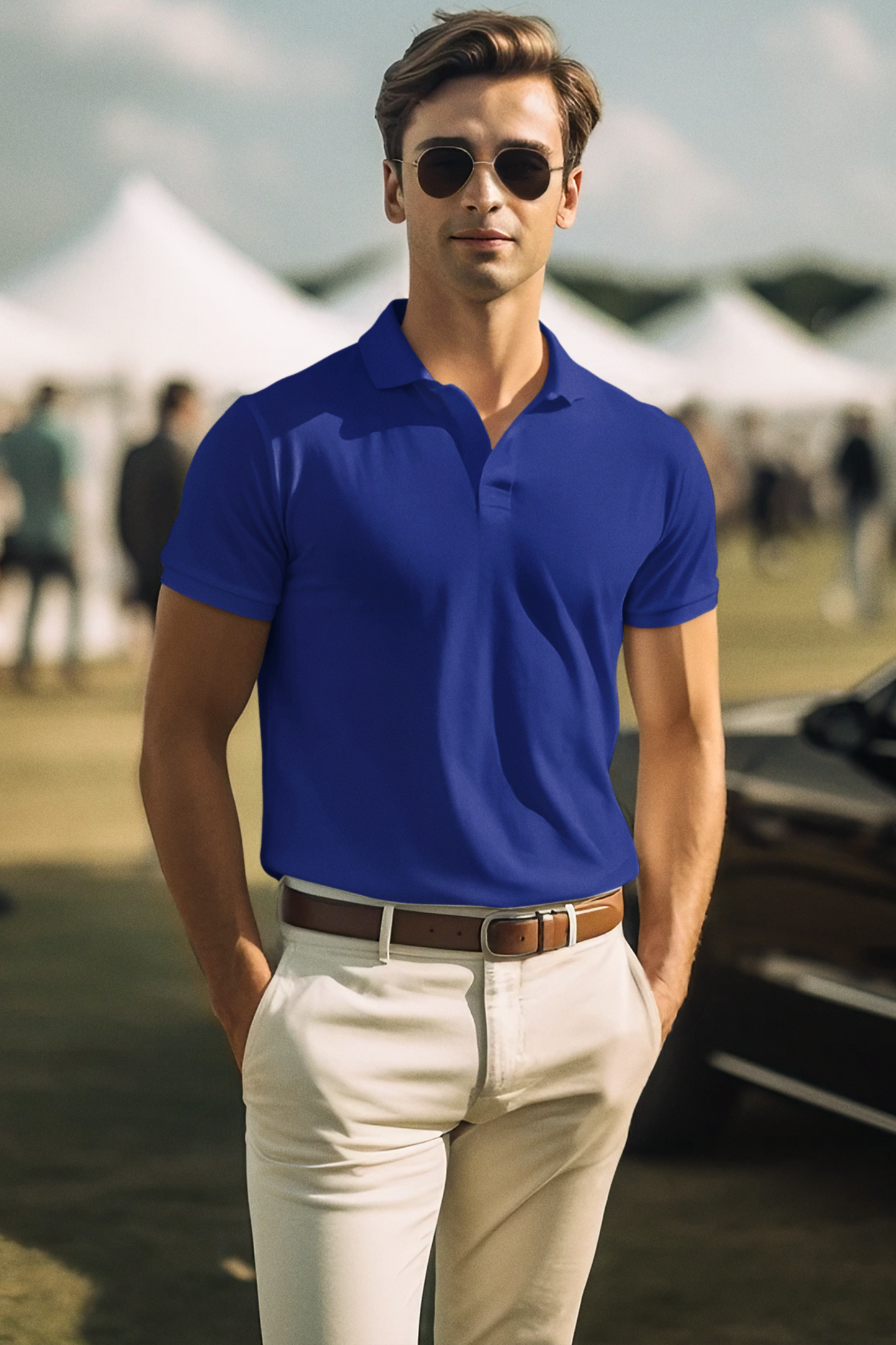 Majestic Wave Royal Blue Polo - The Khoj Store