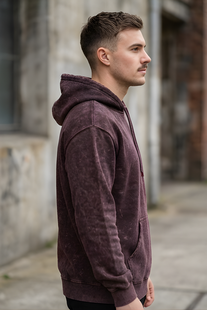 Maroon Acid Wash Hoodie