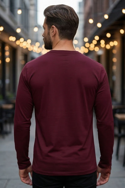 Men's Maroon Full Sleeve T-Shirt