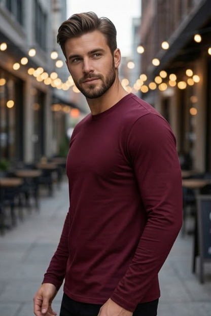 Men's Maroon Full Sleeve T-Shirt
