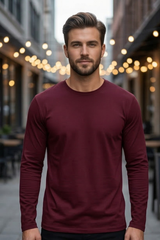 Men's Maroon Full Sleeve T-Shirt