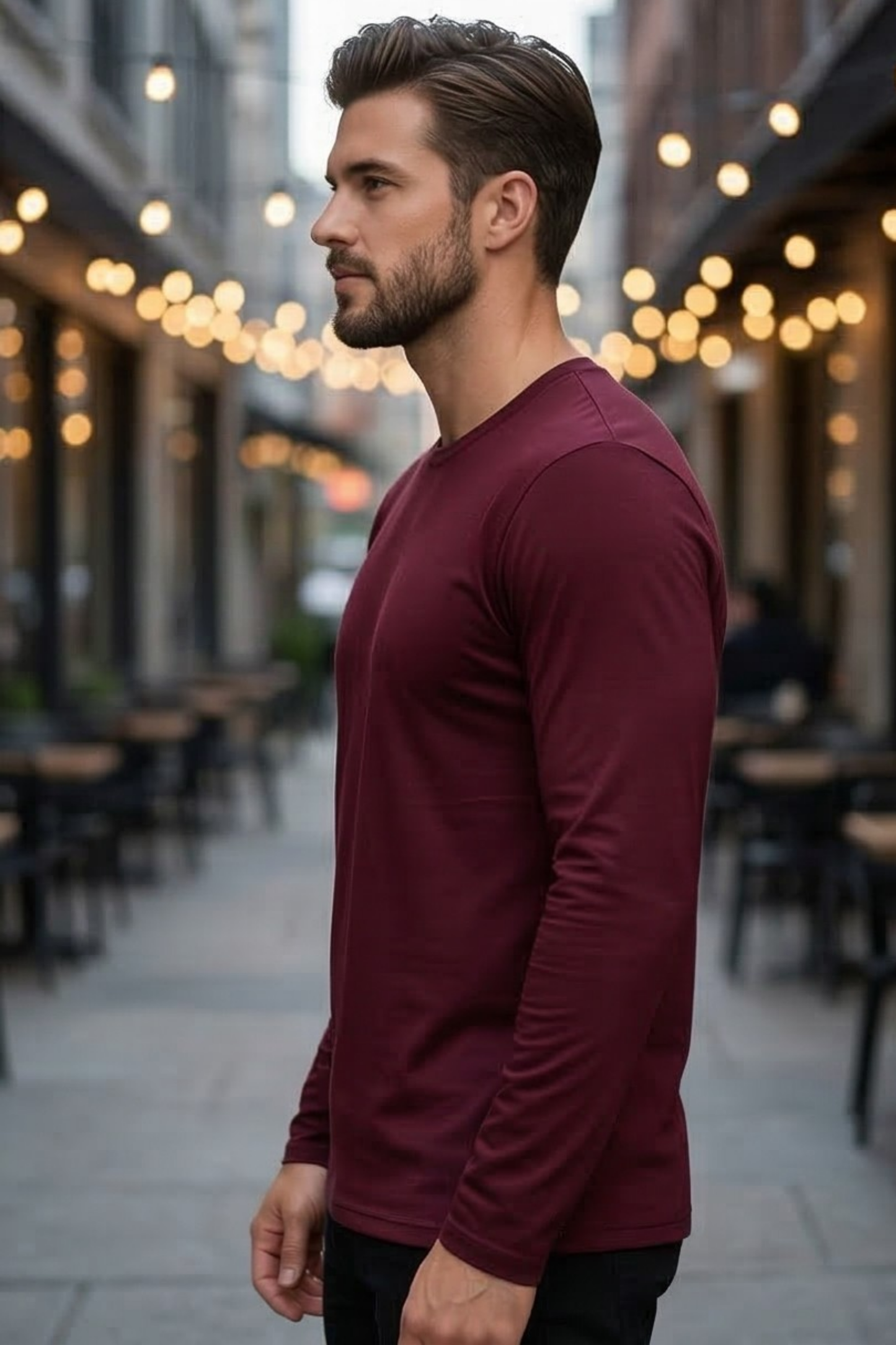 Men's Maroon Full Sleeve T-Shirt