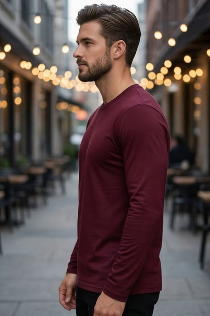 Men's Maroon Full Sleeve T-Shirt