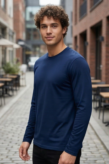 Men's Navy Blue Full Sleeve T-Shirt