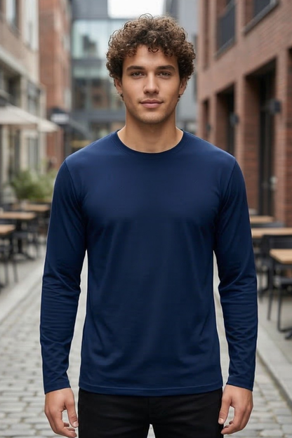 Men's Navy Blue Full Sleeve T-Shirt