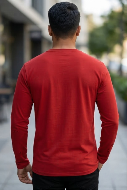 Men's Red Full Sleeve T-Shirt