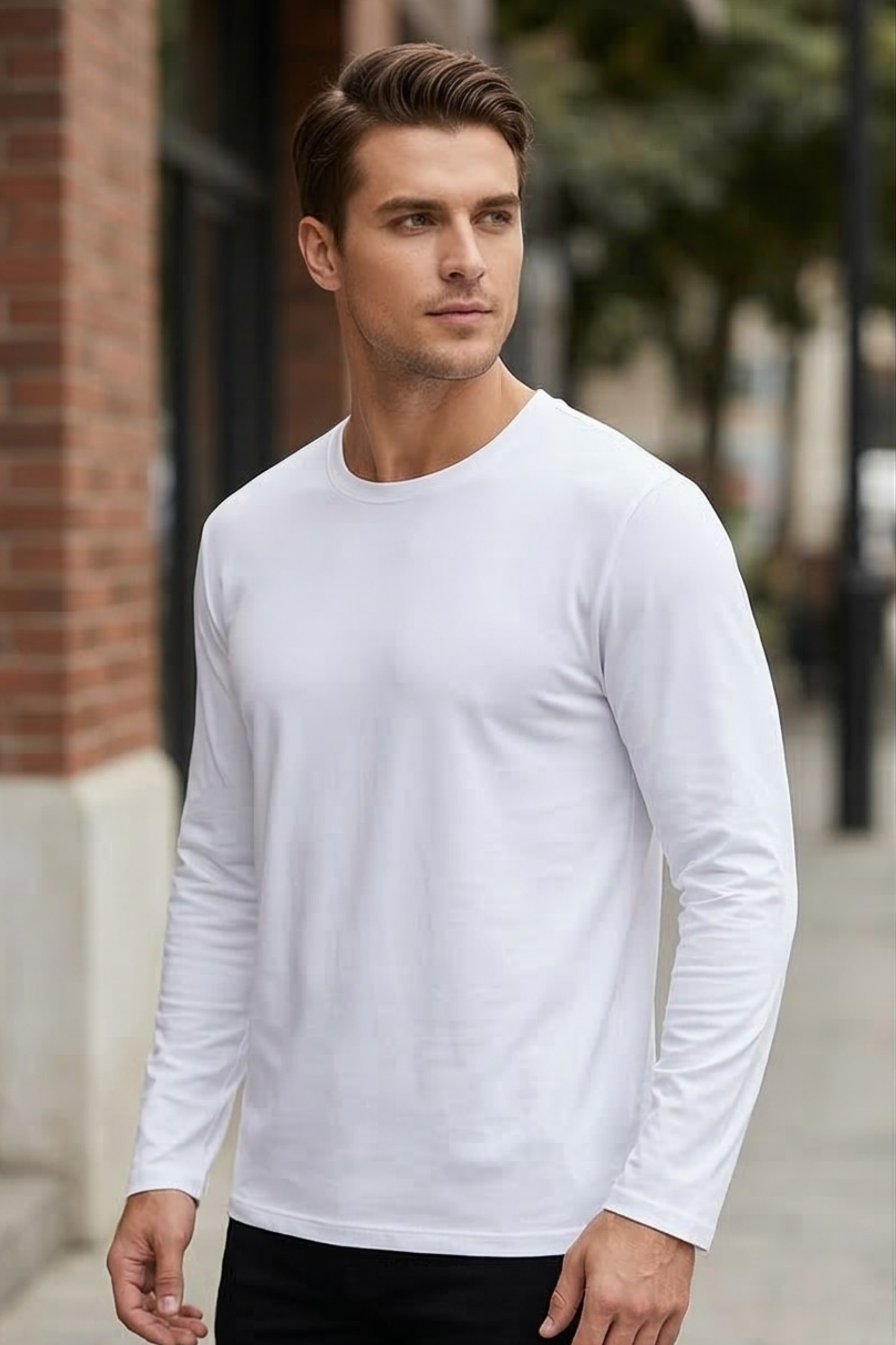 Men's White Full Sleeve T-Shirt