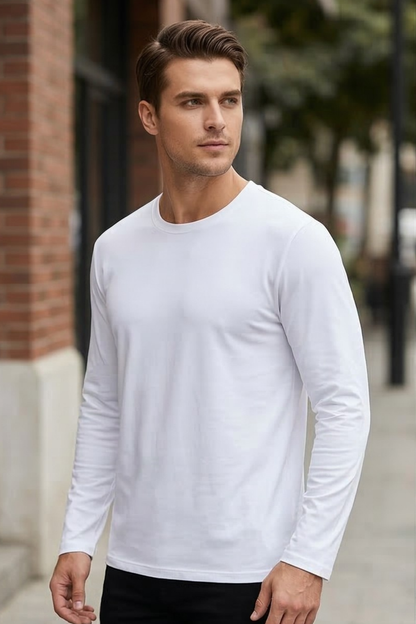 Men's White Full Sleeve T-Shirt