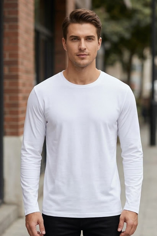 Men's White Full Sleeve T-Shirt