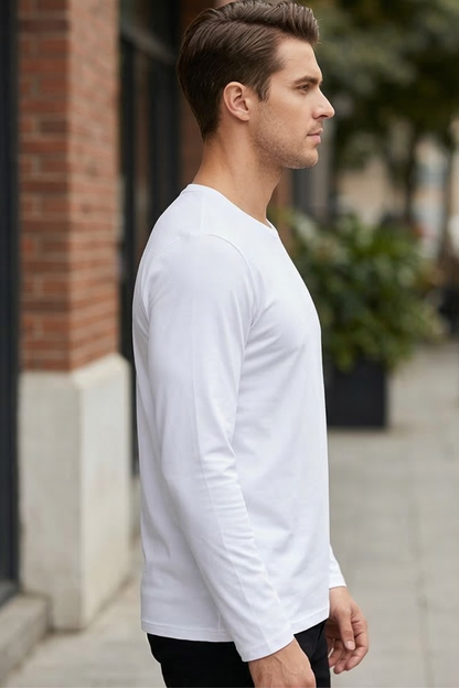 Men's White Full Sleeve T-Shirt
