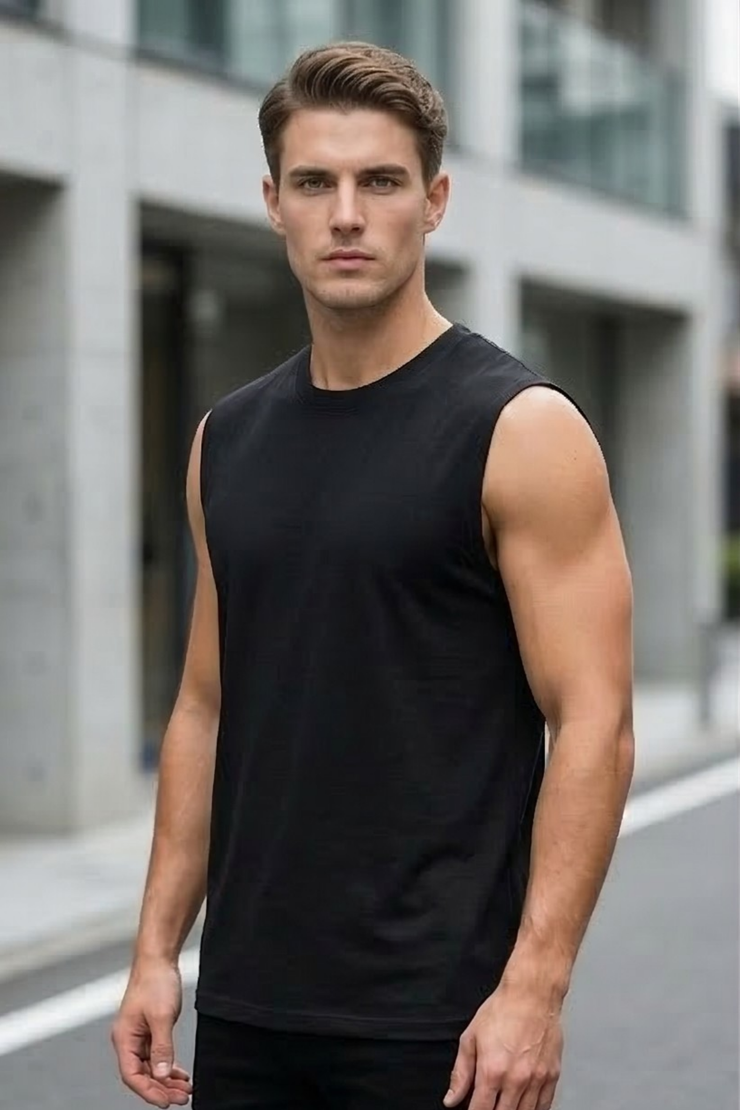 Men's Black Sleeveless T-Shirt