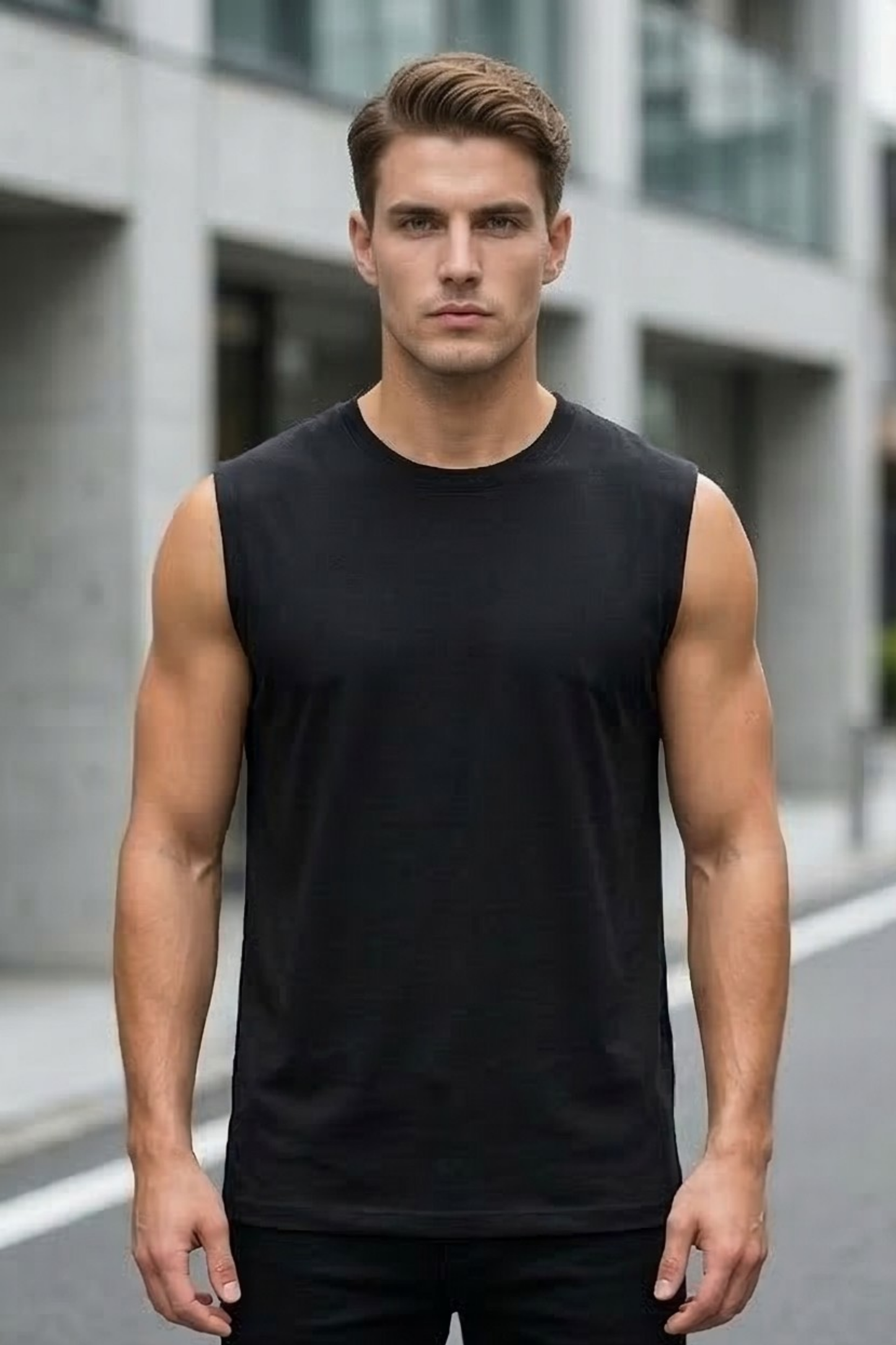 Men's Black Sleeveless T-Shirt