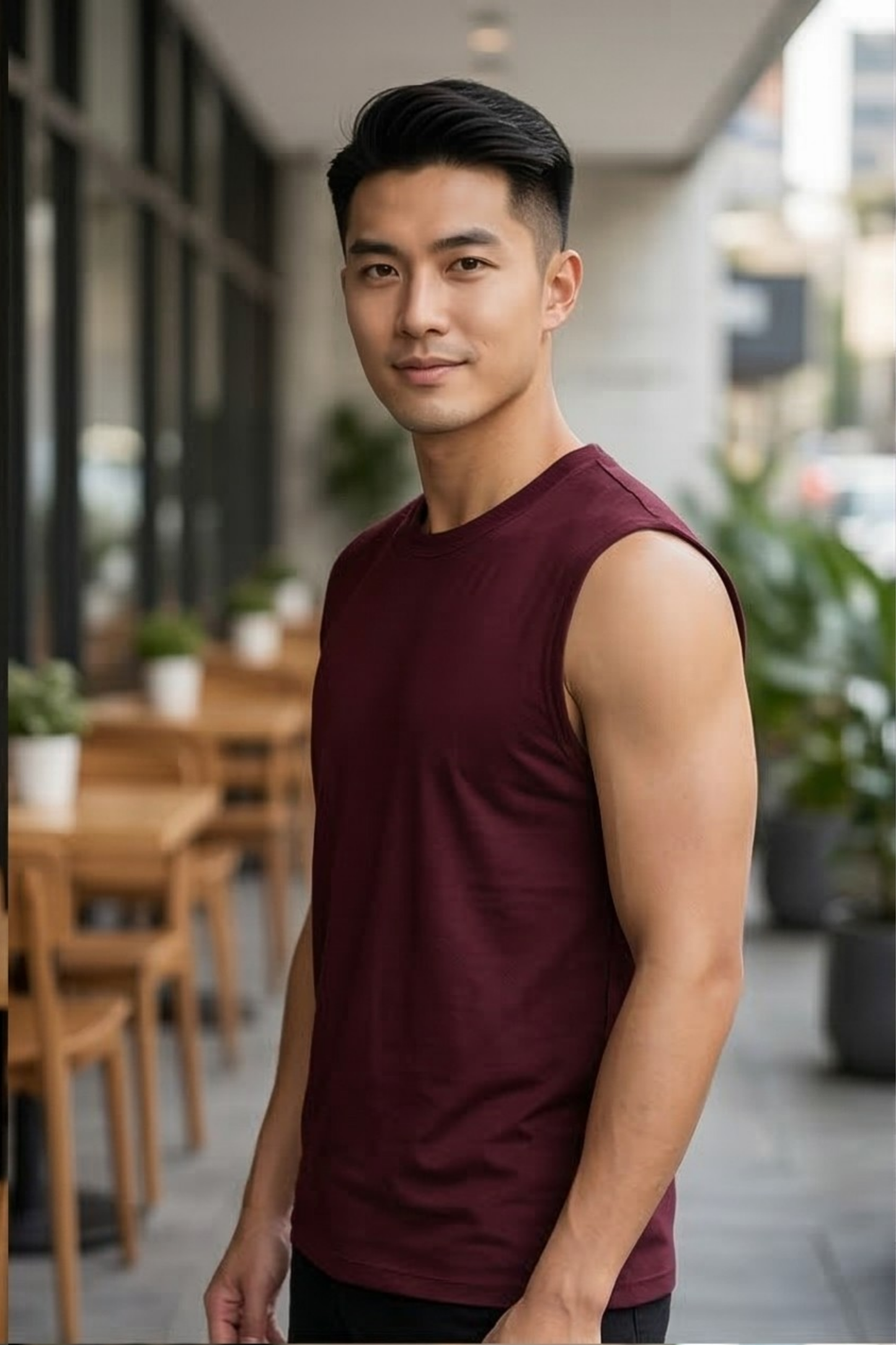 Men's Maroon Sleeveless T-Shirt
