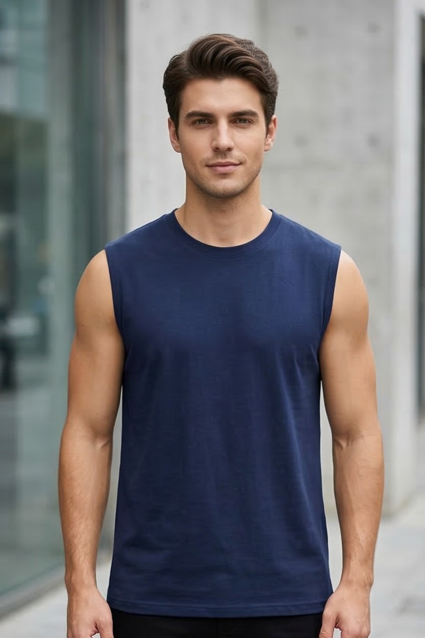 Men's Navy Blue Sleeveless T-Shirt