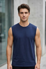 Men's Navy Blue Sleeveless T-Shirt