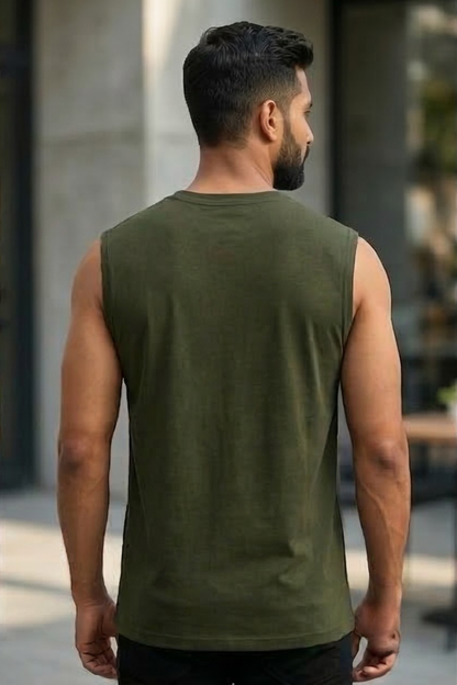 Men's Olive Green Sleeveless T-Shirt