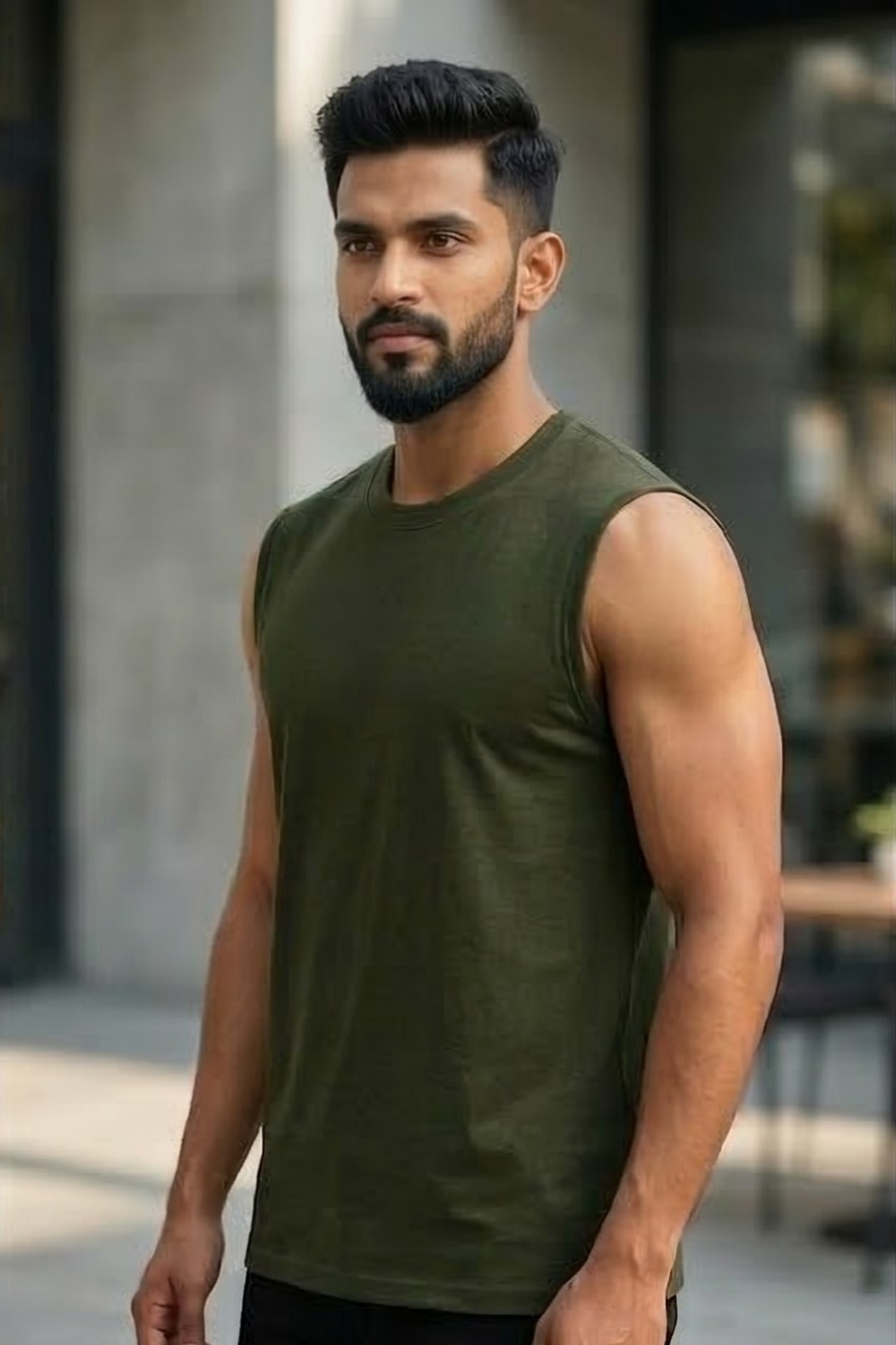 Men's Olive Green Sleeveless T-Shirt