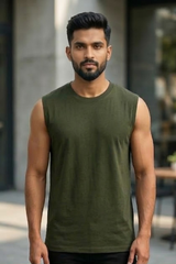 Men's Olive Green Sleeveless T-Shirt