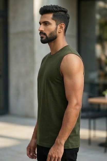Men's Olive Green Sleeveless T-Shirt