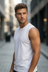 Men's White Sleeveless T-Shirt