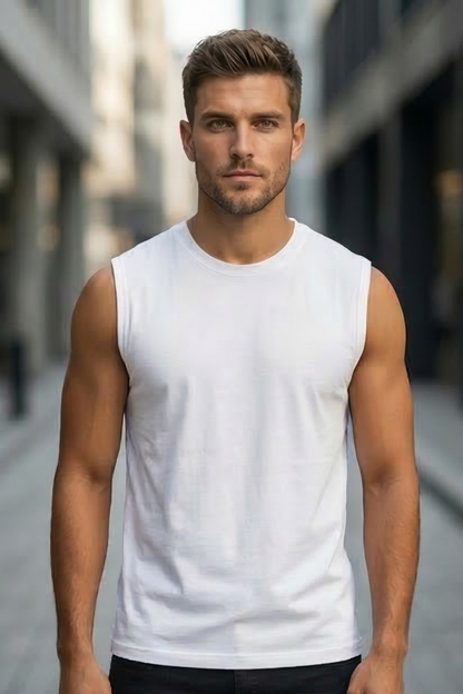 Men's White Sleeveless T-Shirt