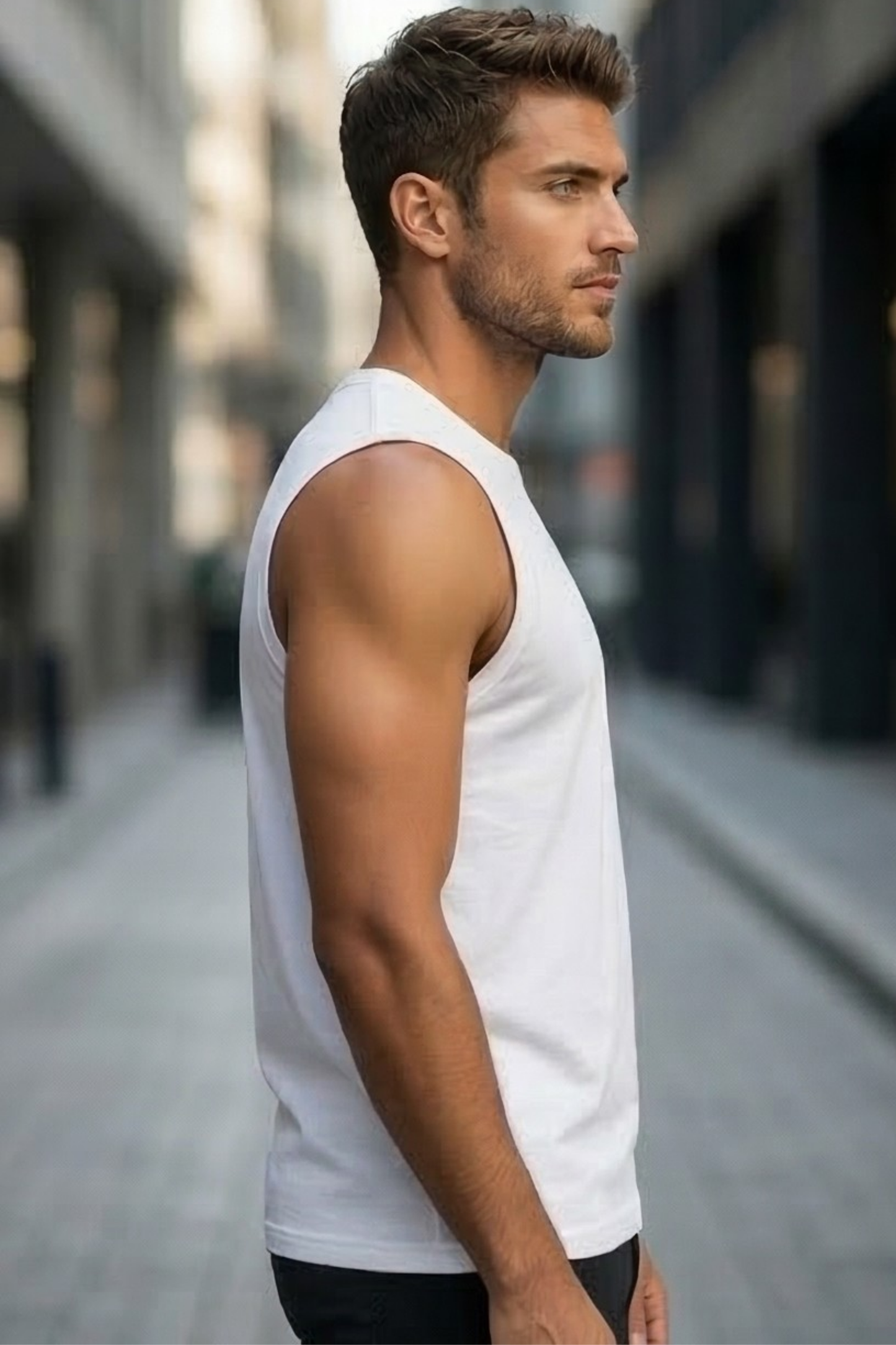 Men's White Sleeveless T-Shirt