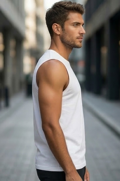 Men's White Sleeveless T-Shirt