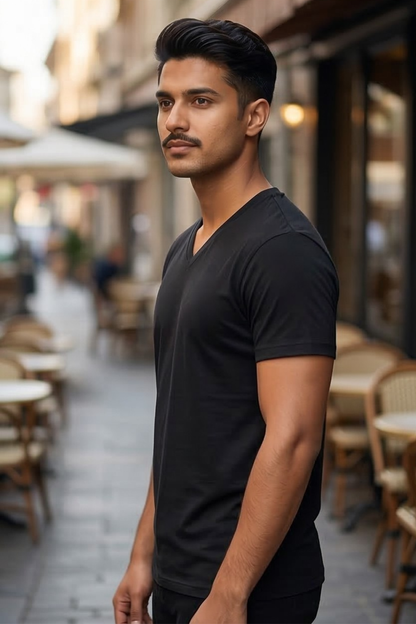 Men's Black V-Neck T-Shirt