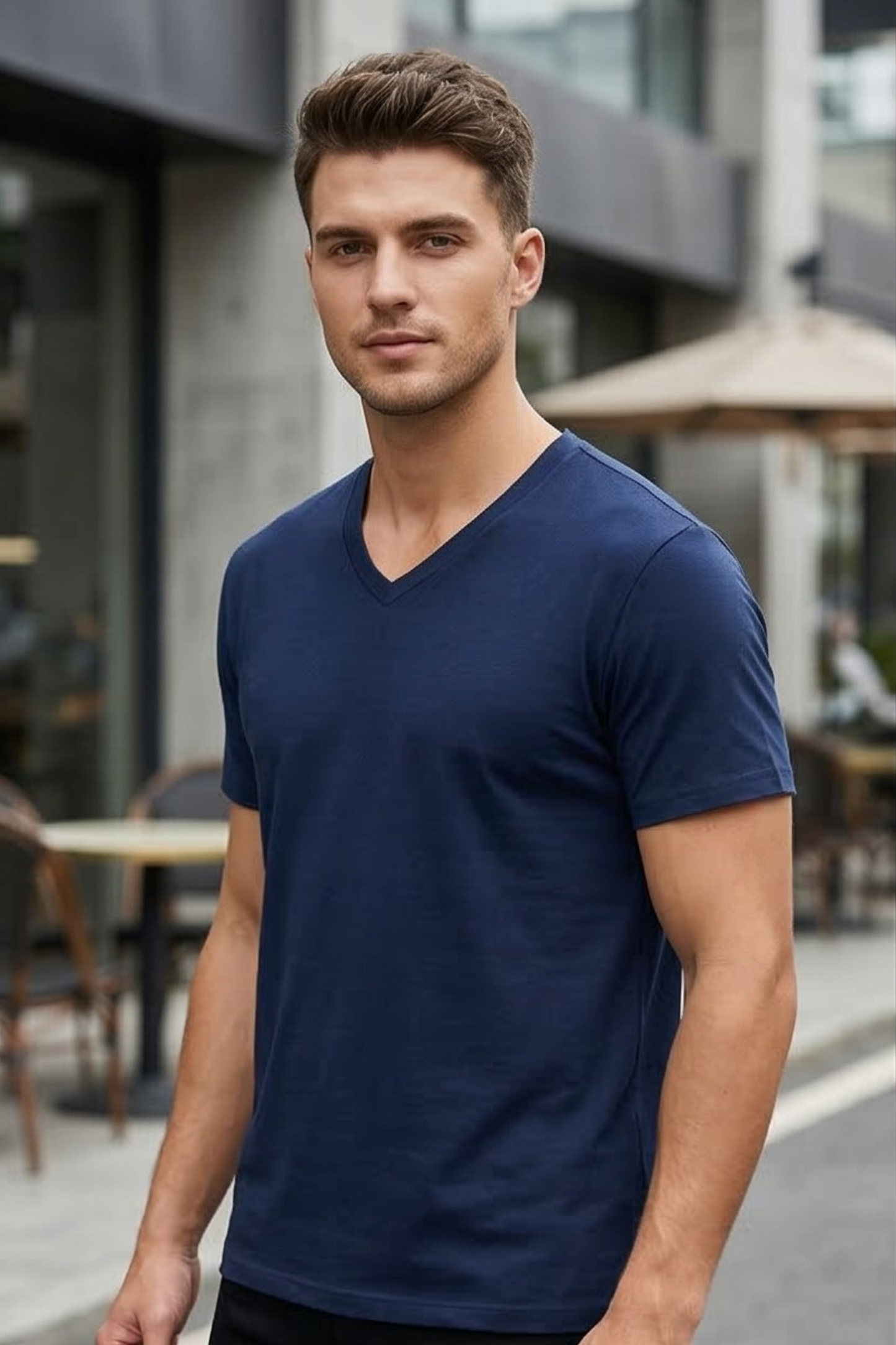 Men's Navy Blue V-Neck T-Shirt