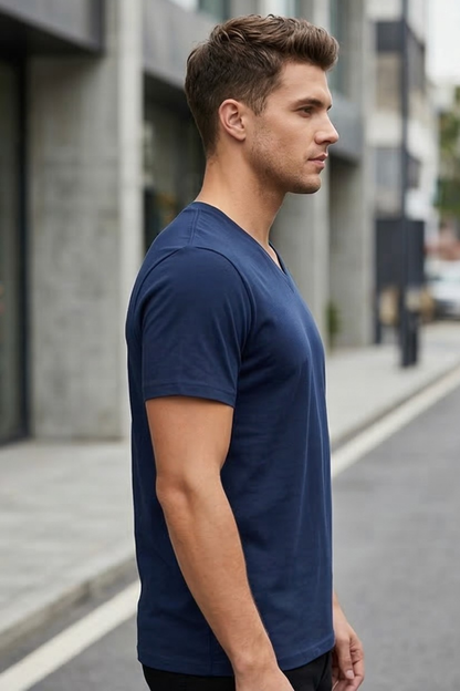 Men's Navy Blue V-Neck T-Shirt