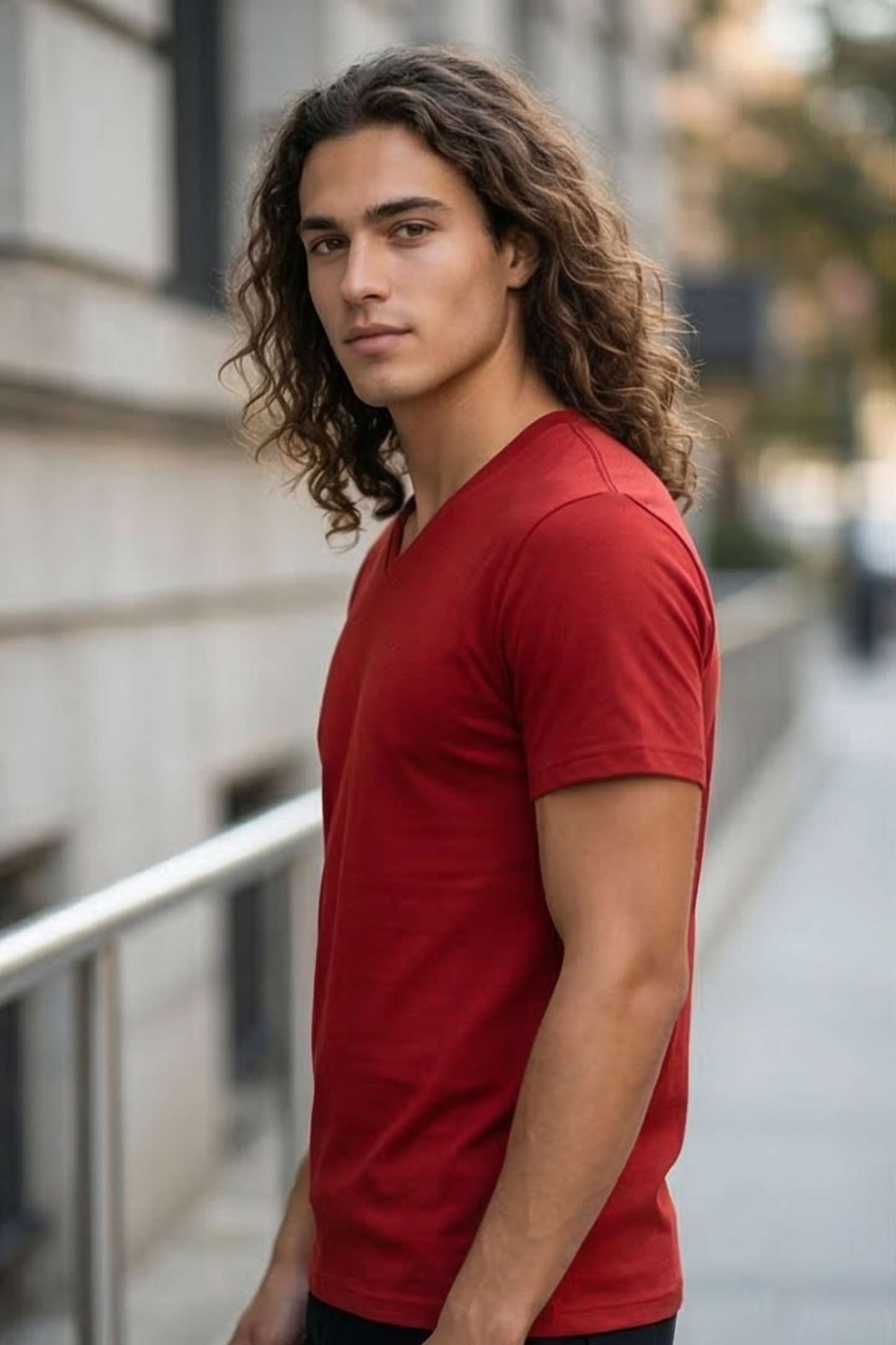 Men's Red V-Neck T-Shirt