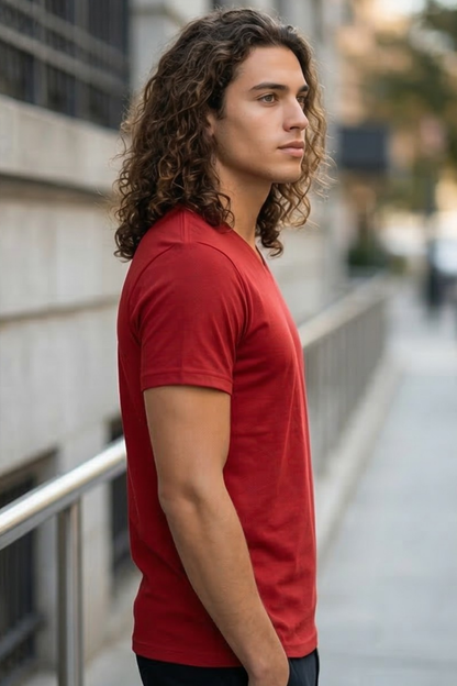 Men's Red V-Neck T-Shirt