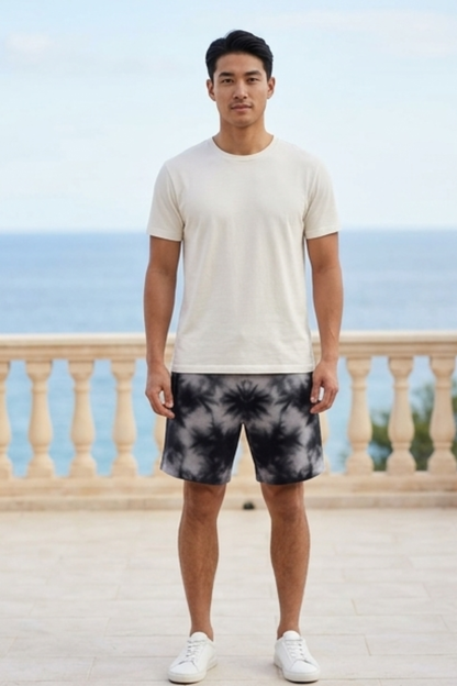 Men's White Black Tie Dye Shorts