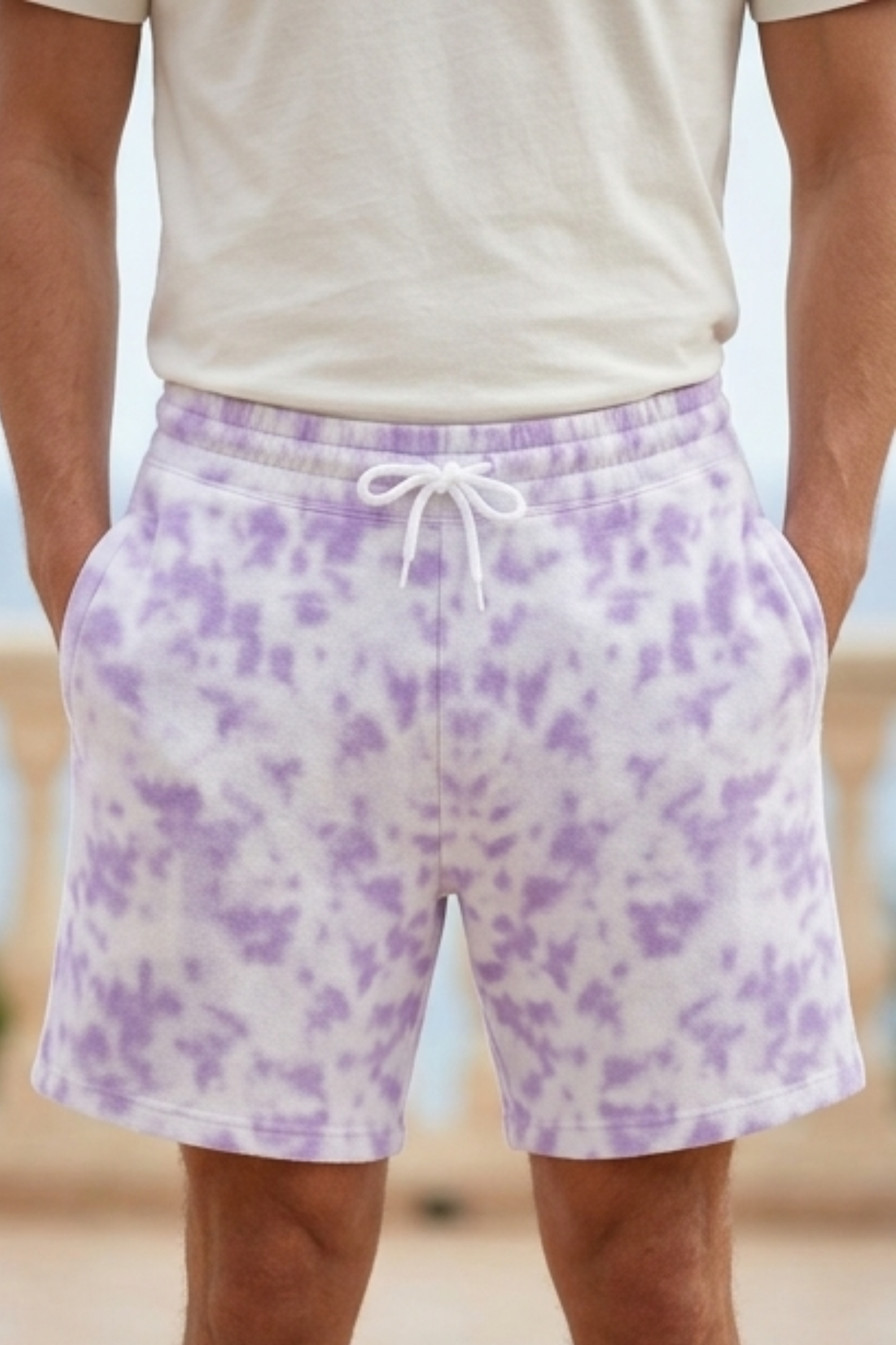 Men's White Lavender Tie Dye Shorts