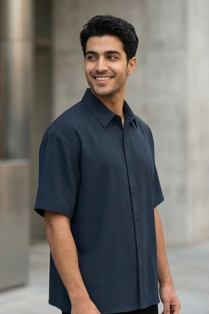 Midnight Tide Navy Blue Oversized Shirt