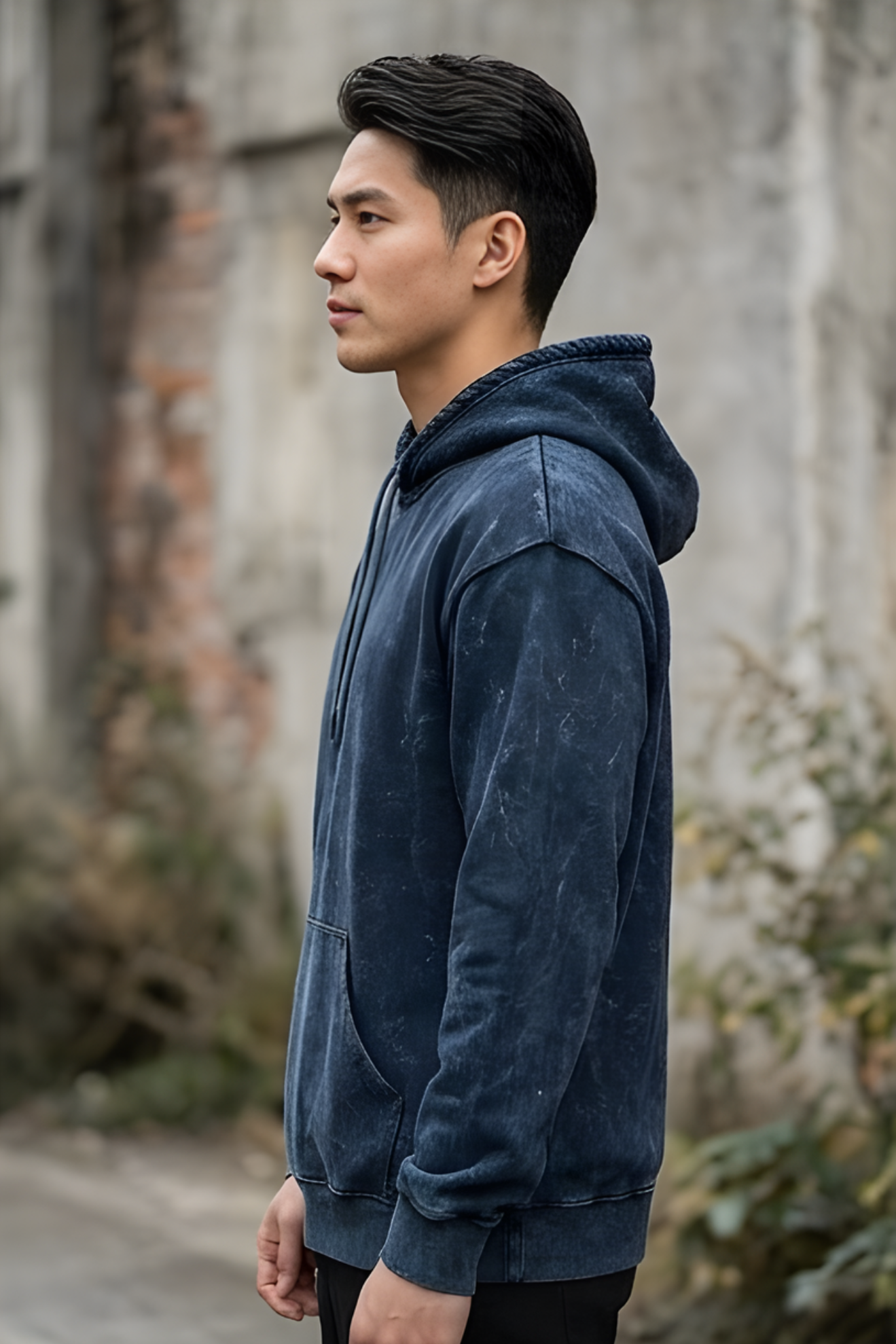 Navy Blue Acid Wash Hoodie