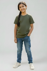 Verdant Trail Olive Green Kids T-Shirt