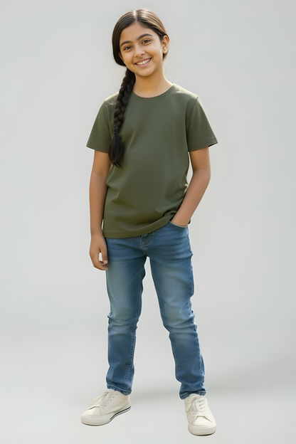Verdant Trail Olive Green Kids T-Shirt