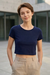 Seashell Navy Blue Crop Top