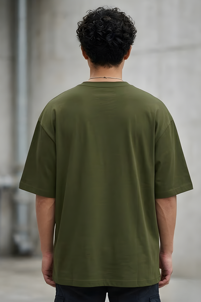 Verdant Trail Olive Green Oversized T-Shirt