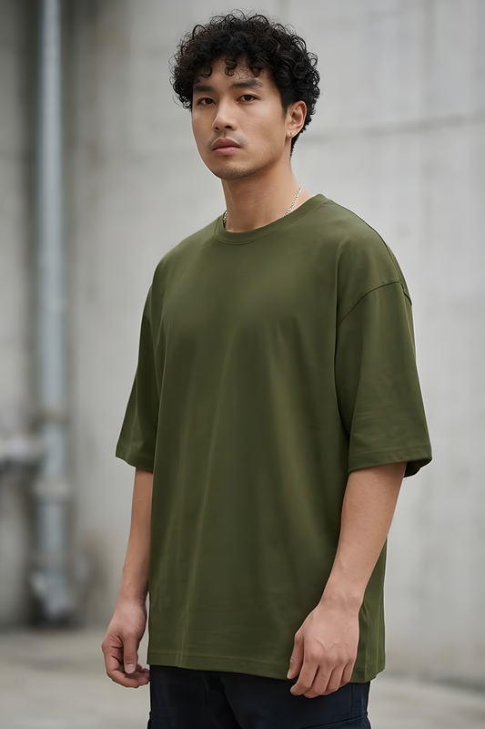 Verdant Trail Olive Green Oversized T-Shirt